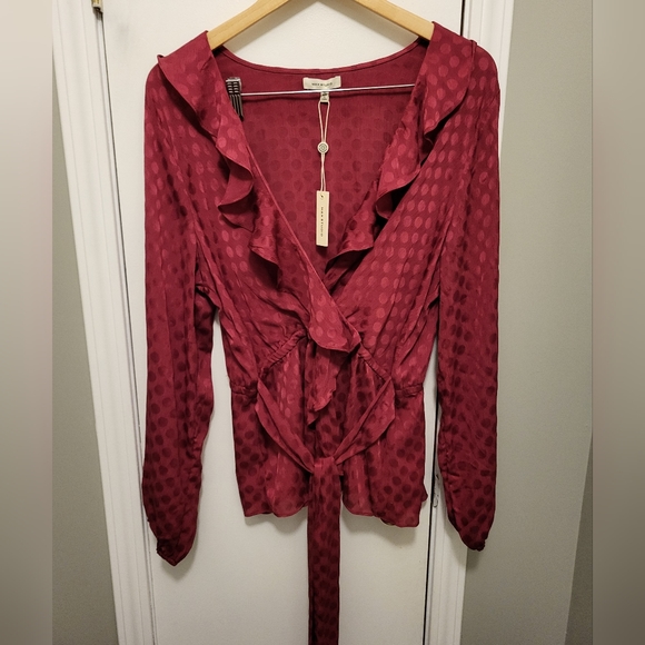 Max Studio Polka Dot V Neck Sheer Wrap Blouse XL Raspberry - Picture 3 of 7